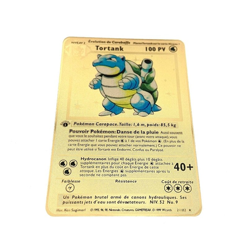 carte pokemon Tortank acier inoxydable doré + cadre + chevalet